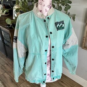 Billabong 90’s Canvas Mint Green and Cream Retro Bomber Jacket